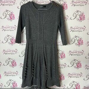 MAK sweaters dress cable knit stretchy long sleeved warm stretchy Gray Knit gold